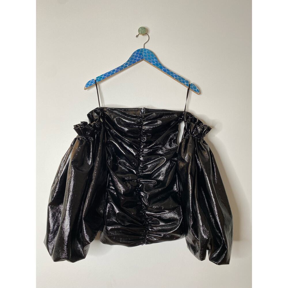 ROTATE BIRGER CHRISTENSEN Black Phoebe Vinyl Off Shoulder Mini Dress - Picture 10 of 10